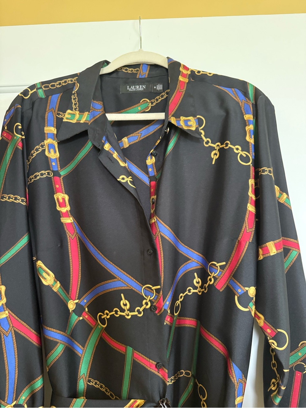 Lauren Ralph Lauren Black Chain-Print Button-Up Shirt Dress